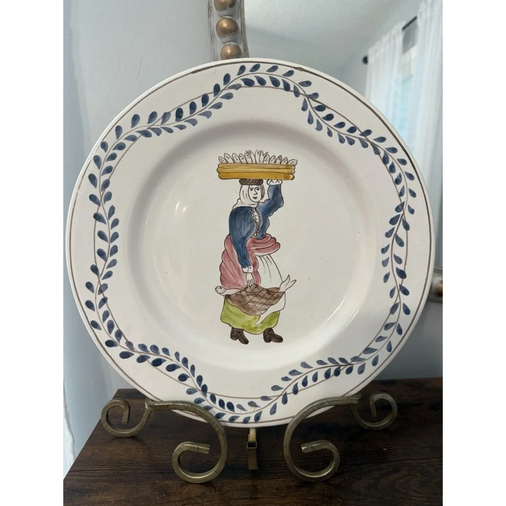 Vintage Villa Ceramica Portugal Hand Painted Folk Art Dinner‎ Plates Set 2